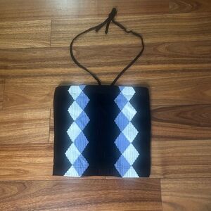 RVCA Halter Top Argyle Knit Sleeveless Crop Top Small‎